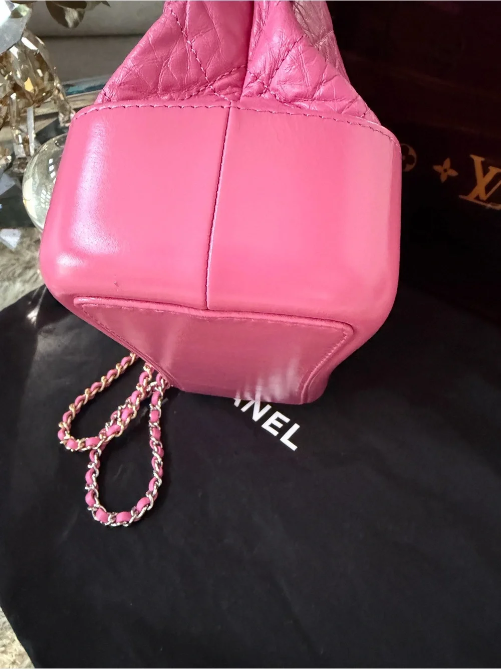 CHANEL Hot Pink Quilted Leather Drawstring Bucket Bag